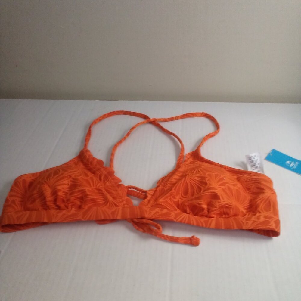 Cupshe Bikini Top Women XL Padded Cups Textured Scallop Trim Orange